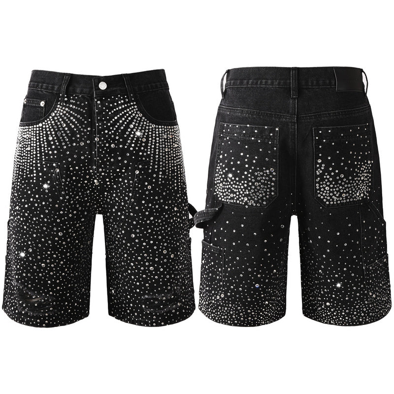 Purple Brand Crystal Diamond Denim Shorts #5099