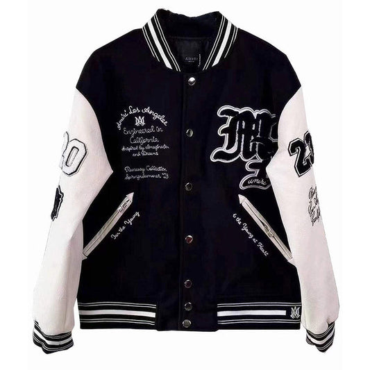 AMRI logo patch varsity bomber jacket Black