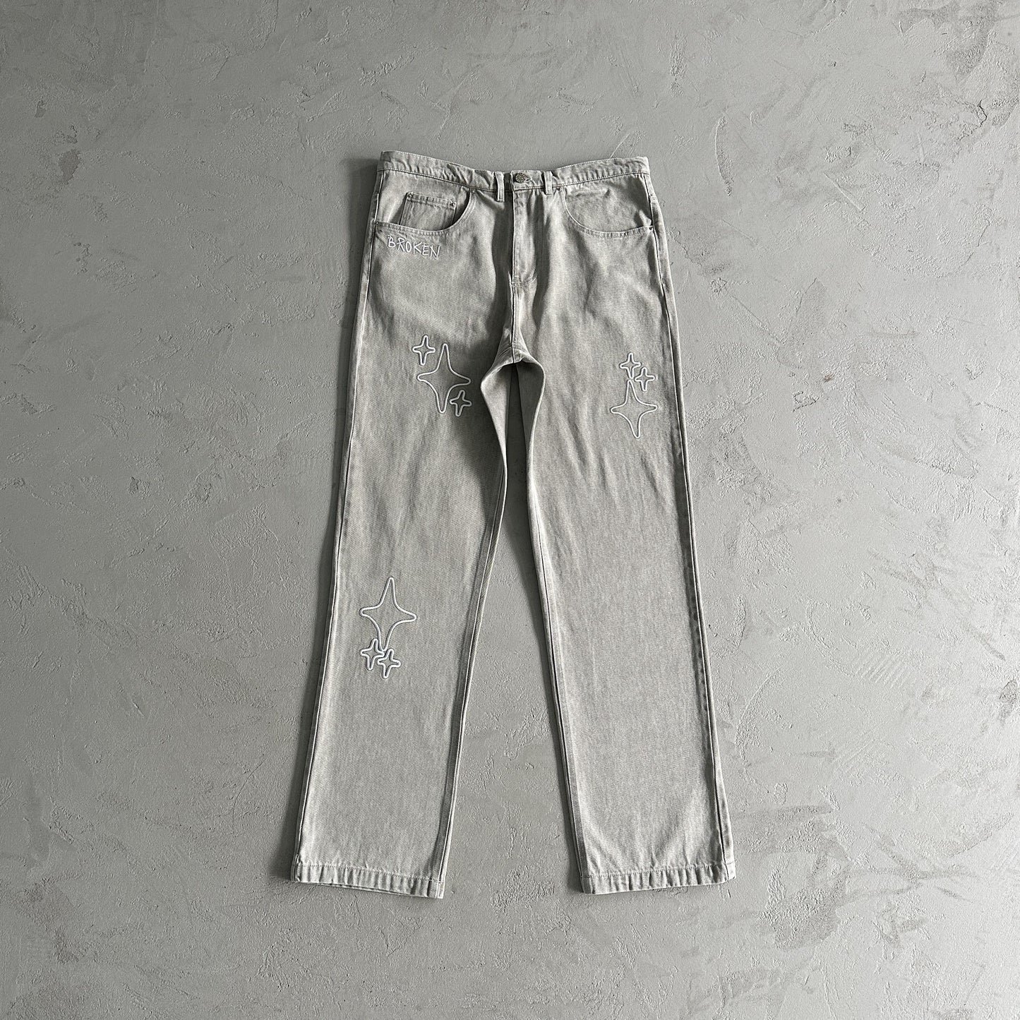 Broken P White Star Pants